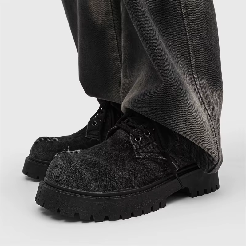 Chaussures Derby à plateforme en Denim vieilli pour hommes, chaussures décontractées en cuir à gross