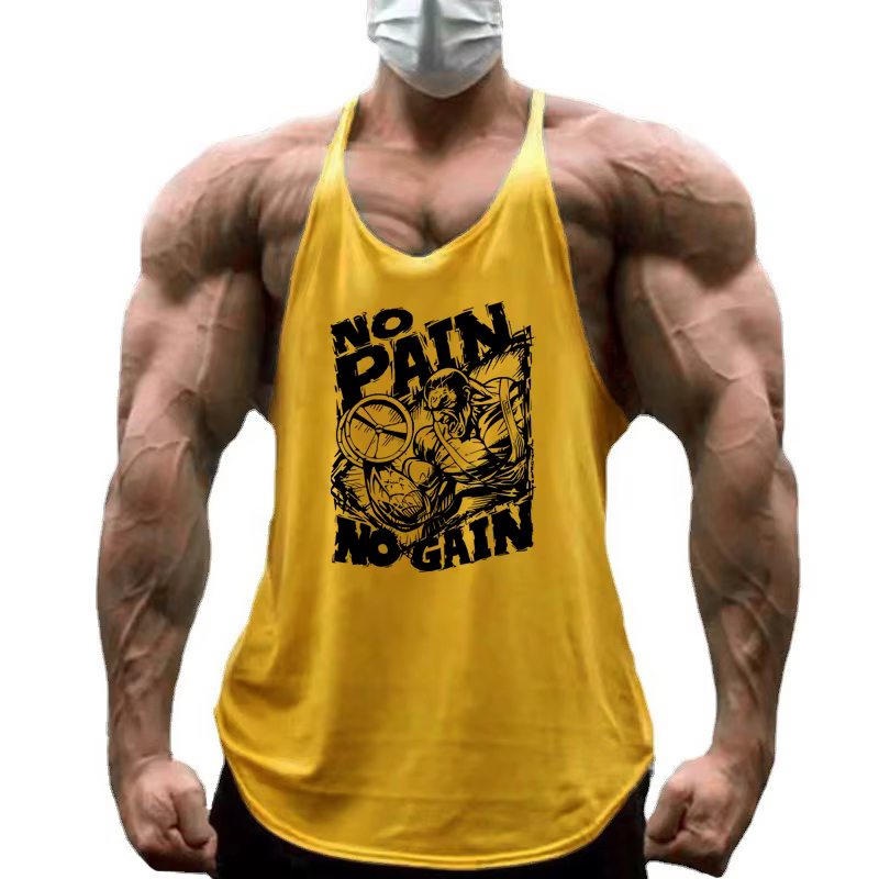 NO PAIN NO GAIN Imprimé Gym Fitness T-Shirt Hommes Musculation Sport Sans Manches Gilets Coton Respi