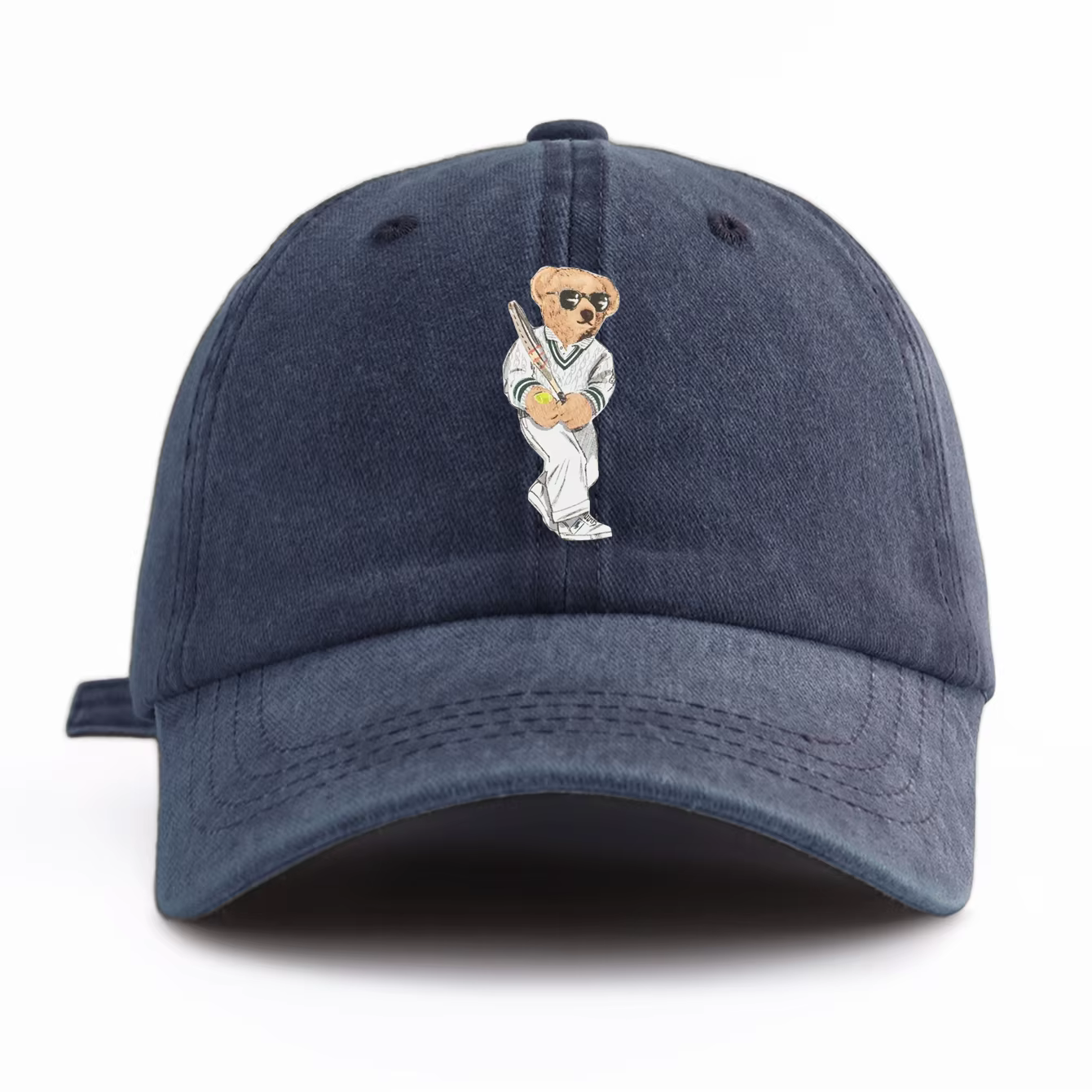 Casquette de baseball délavée à imprimé ours pour adultes, chapeau de papa réglable et doux, style r