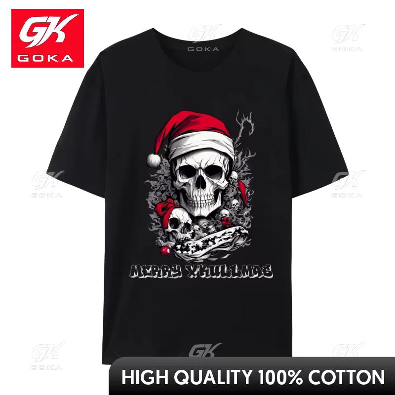 T-shirts graphiques Crâne de Noël pour hommes, T-shirt mode streetwear en coton, coupe oversize