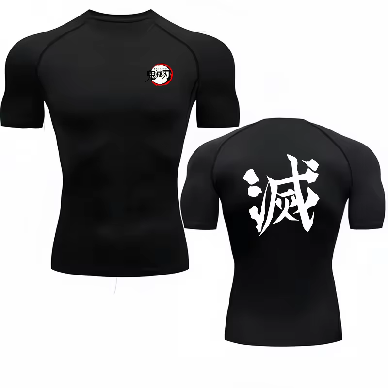 Bandai Demon Slayer T-shirt pour hommes Kimetsu No Yaiba avec impression Kanji, Compression, Fitness