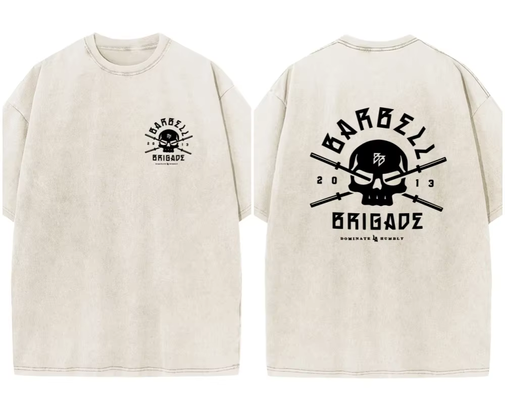 BARBELL BRIGADE REBIRTH TEE lavé Vintage 230G 100% coton t-shirt hommes femmes surdimensionné Fit fo