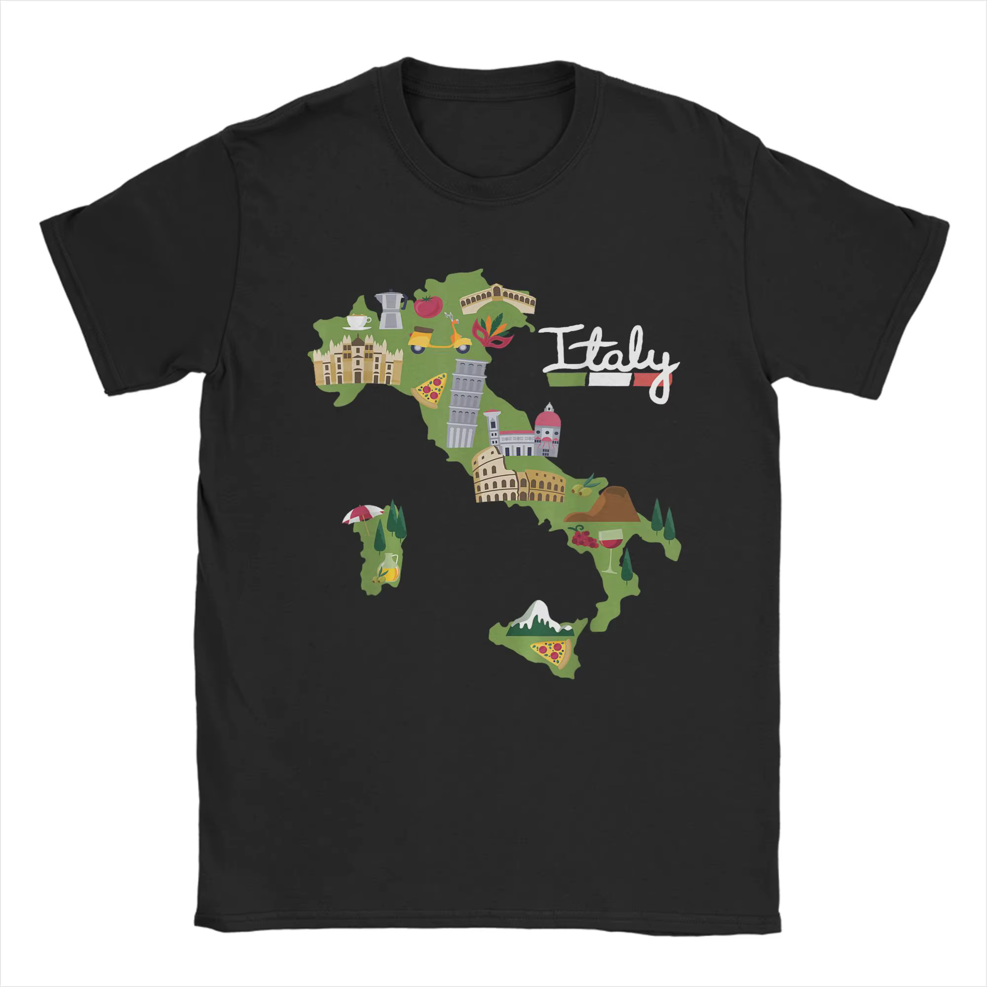 T-shirt streetwear d'été avec carte de voyage d'Italie et drapeau italien, T-shirts tendance en coto