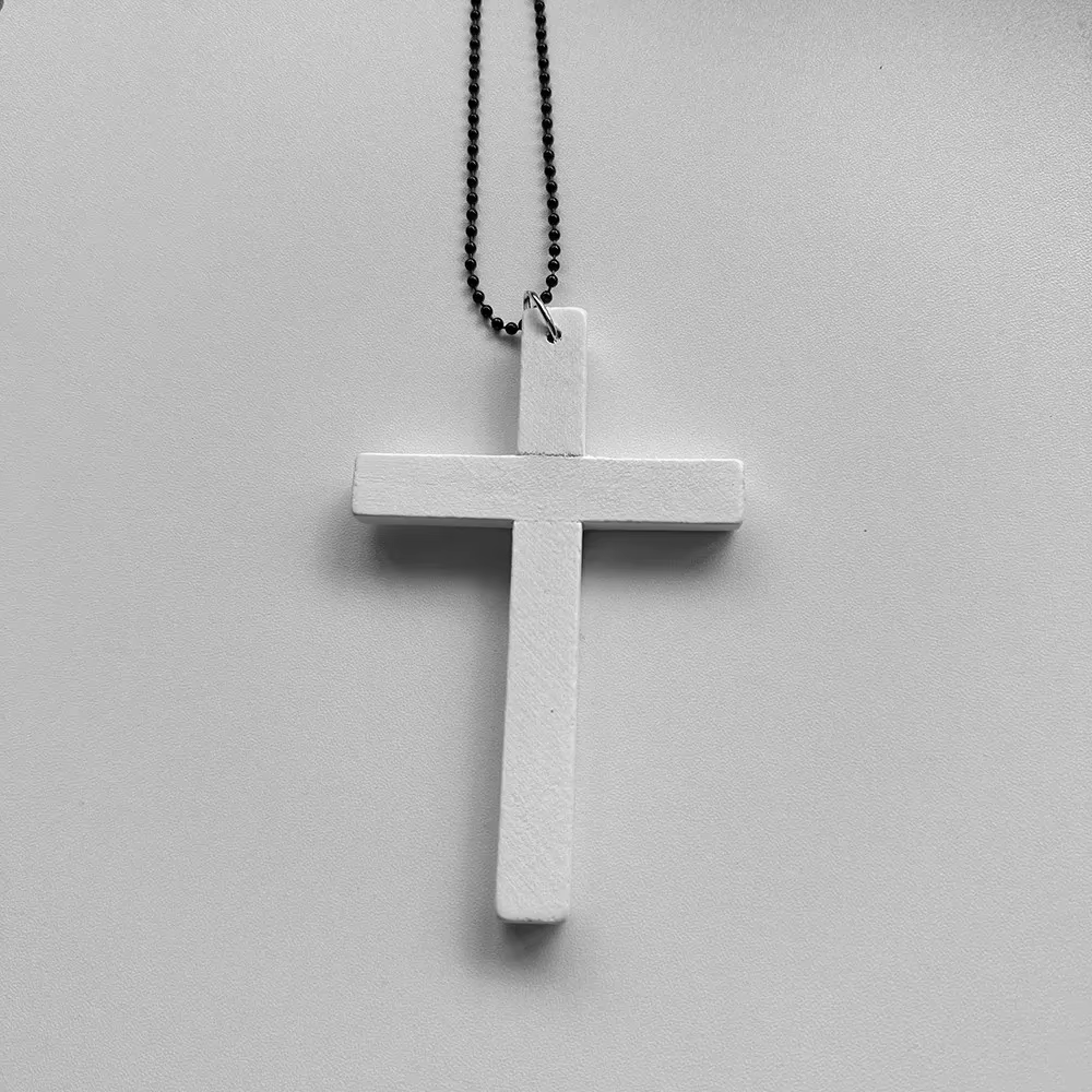 Colliers gothiques avec pendentifs croix en bois Y2K, unisexe, noir, blanc, rouge, Hip Hop, chaîne à