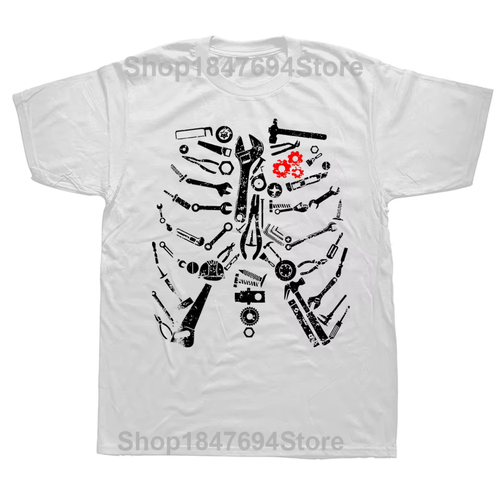 T-shirt squelette de mécanicien, outils de mécanicien artisanal, t-shirts graphiques amusants unisex