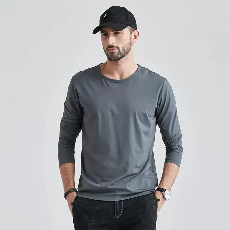 T-Shirt à manches longues pour hommes, couche de Base polyvalente, couleur Pure, tendance, grande ta