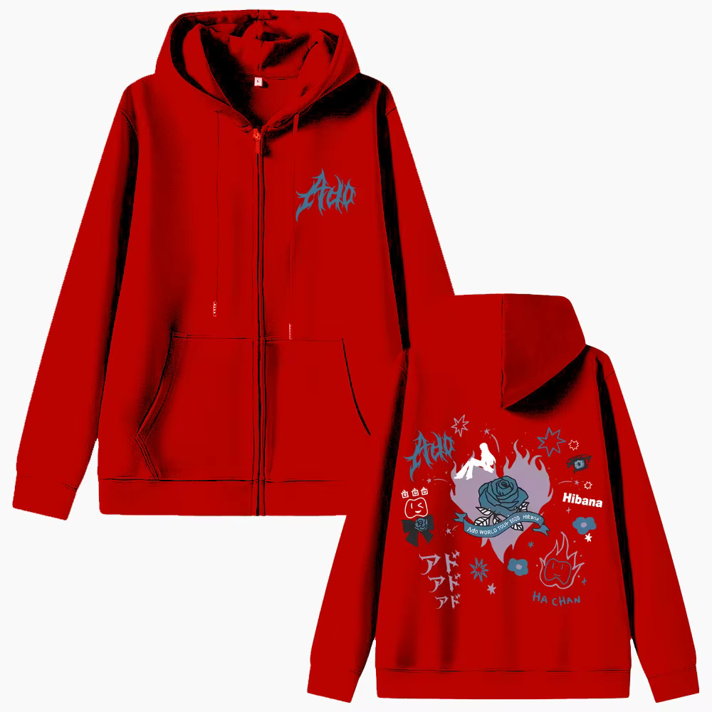 Ado World Tour 2025 Hibana sweat à capuche avec fermeture éclair hommes femmes mode dessin animé jap
