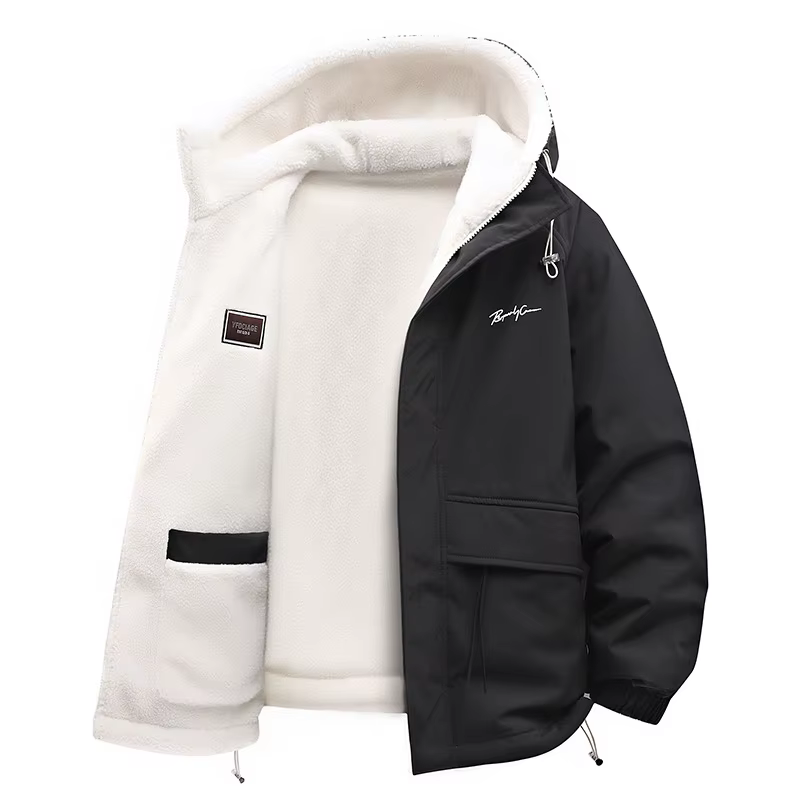 Hommes Sherpa veste 2 en 1 à capuche polaire manteau hommes hiver épais chaud vêtements d'extérieur 