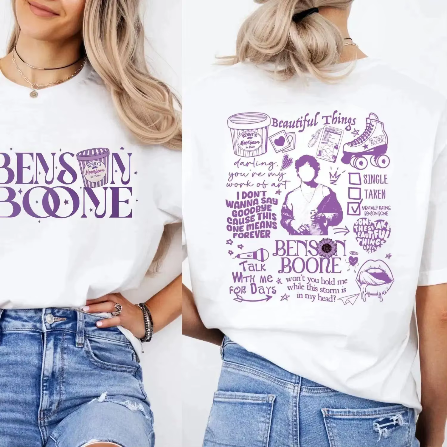 Benson Boone Merch T-shirt imprimé graphique Concert Tour Album graphique à la mode femmes hommes T-