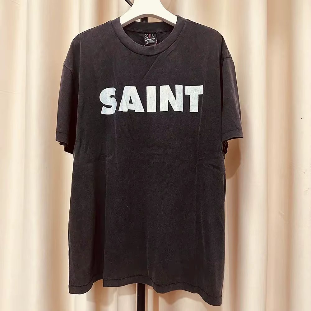 T-shirt Saint Black Nouvelle Arrivée Manches Courtes Imprimé Coton Col Rond Oversize Homme Femme 202