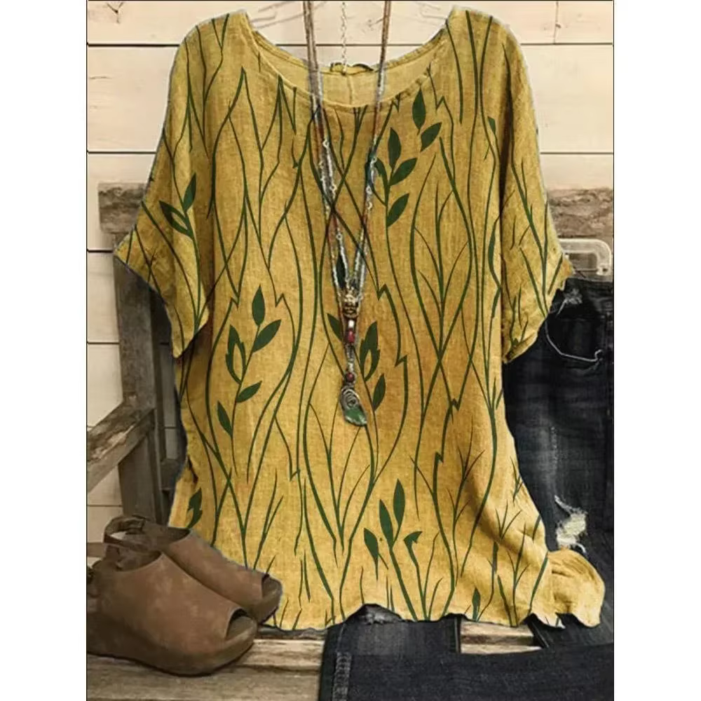 Femmes grande taille 1XL-8XL décontracté haut ample chemises feuilles imprimé Blouse T-shirt dames m