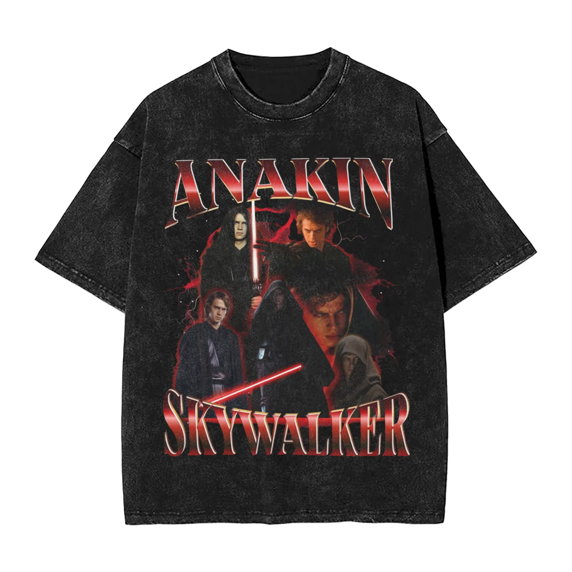T-shirt délavé Anakin Skywalker Sith rétro Collage Hip Hop Vintage T-Shirts Harajuku Streetwear grap