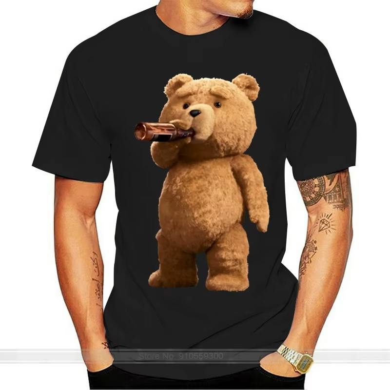 Hommes imprimé belle Ted ours boisson bière affiche t-shirts été à manches courtes coton T-shirt Coo