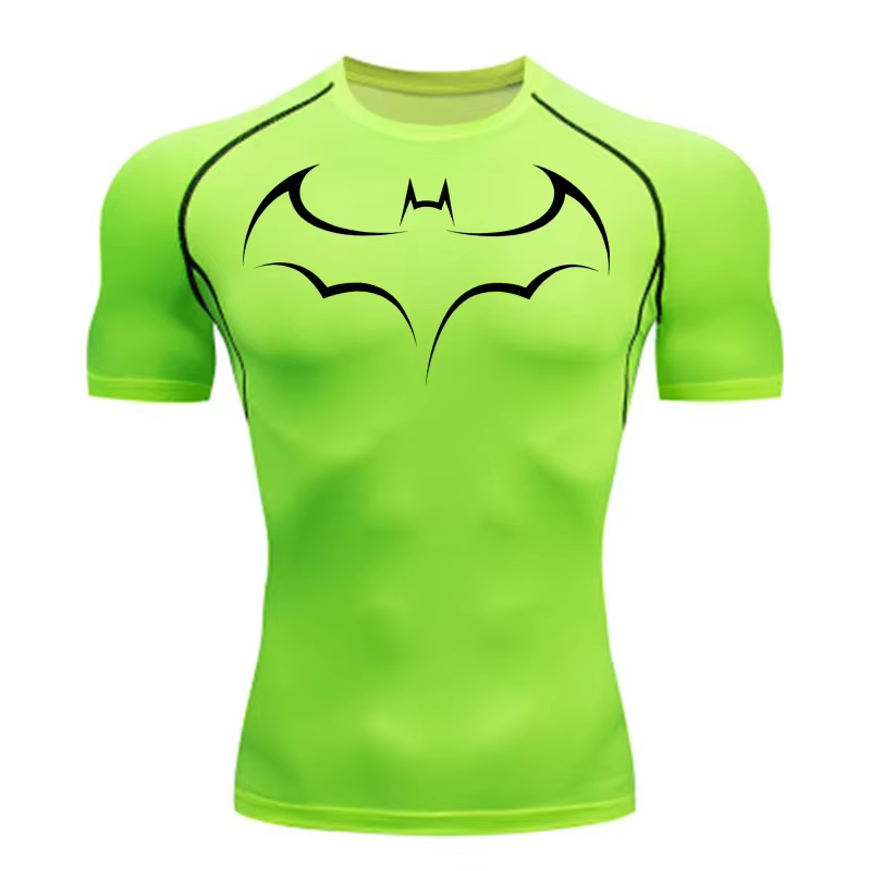T-shirt de compression moulant pour homme à imprimé chauve-souris, à manches courtes, pour la course