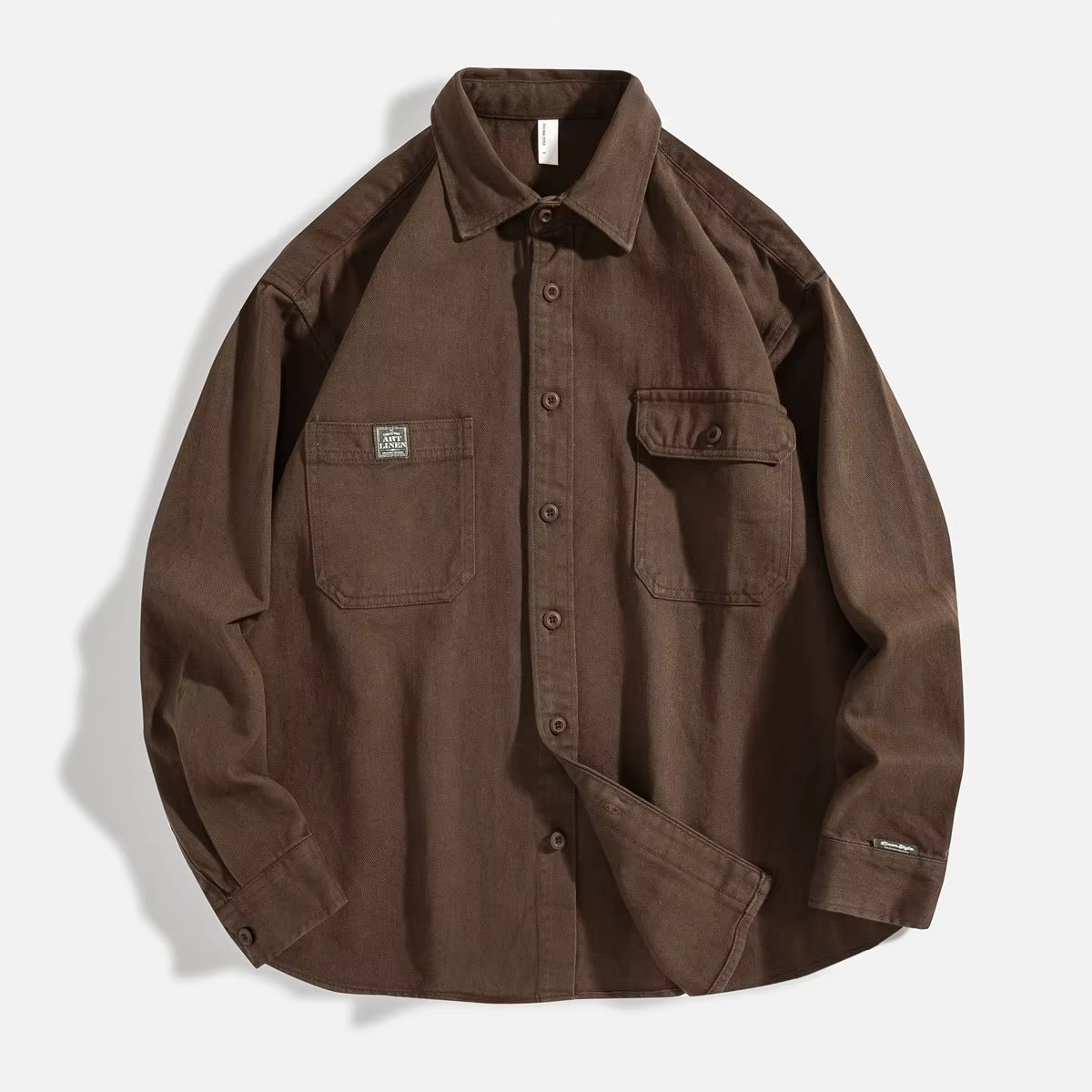 Printemps automne nouvelle mode col rabattu à manches longues couleur unie Blouse vêtements pour hom