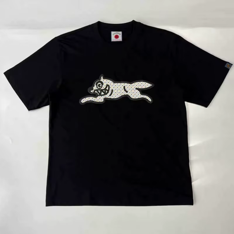 Photo réelle ICECREAM t-shirt bleu dessin animé chien volant imprimé à manches courtes rue américain