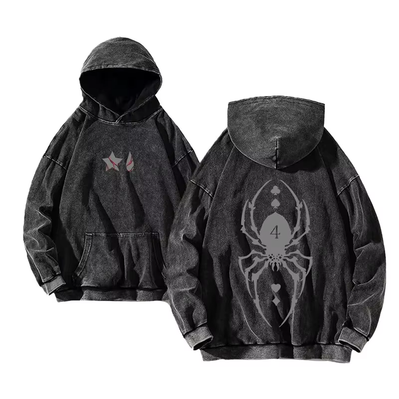 Sweat à capuche imprimé ailes de squelette pour hommes et femmes, décontracté, Vintage, lavage à l'a