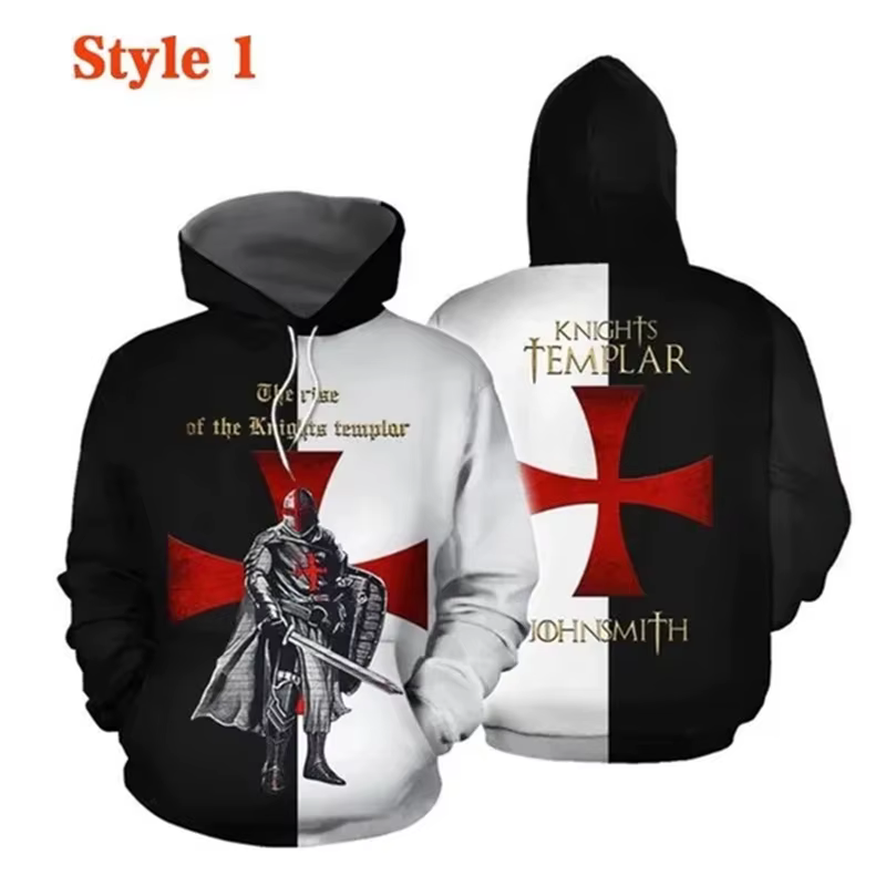 Sweat à capuche imprimé 3D Knight Templar pour hommes et femmes, sweat-shirt décontracté, pull PVD,