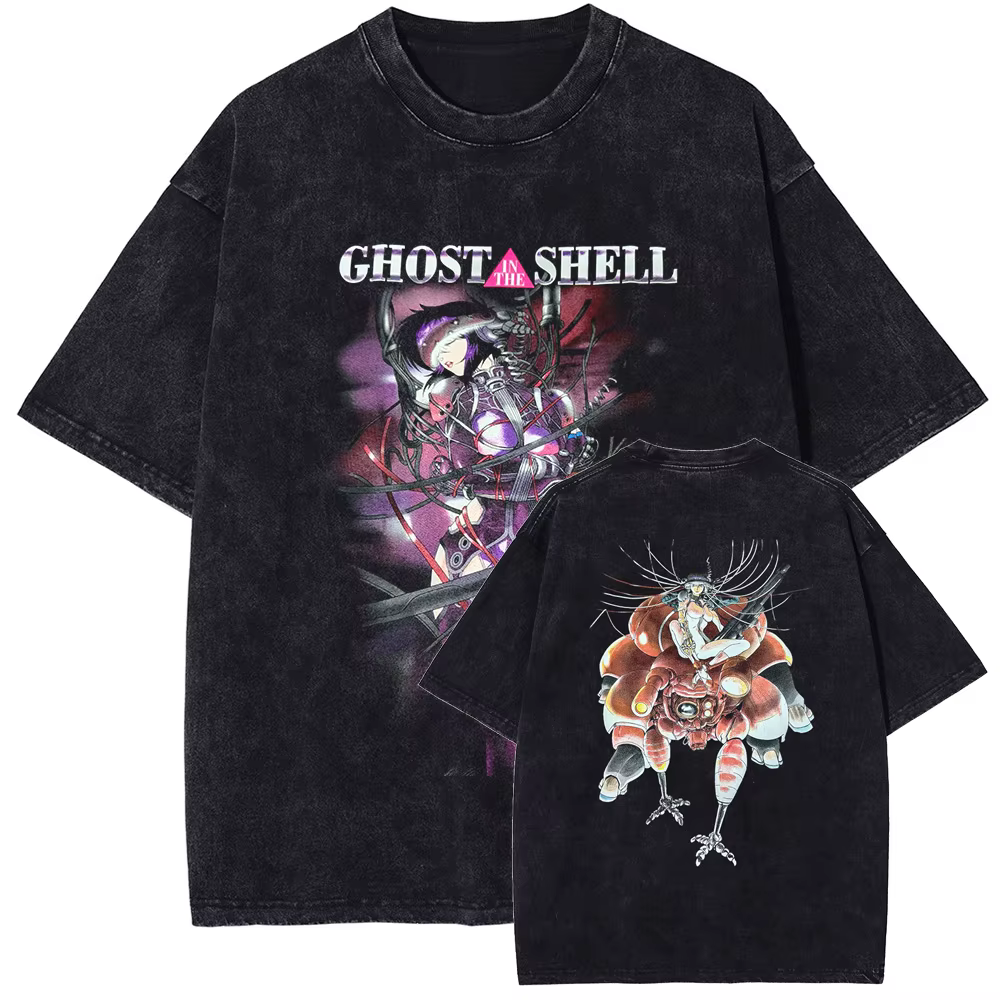 Ghost in the Shell Manga imprimé T-shirt pour hommes femmes vêtements Vintage lavé surdimensionné T-