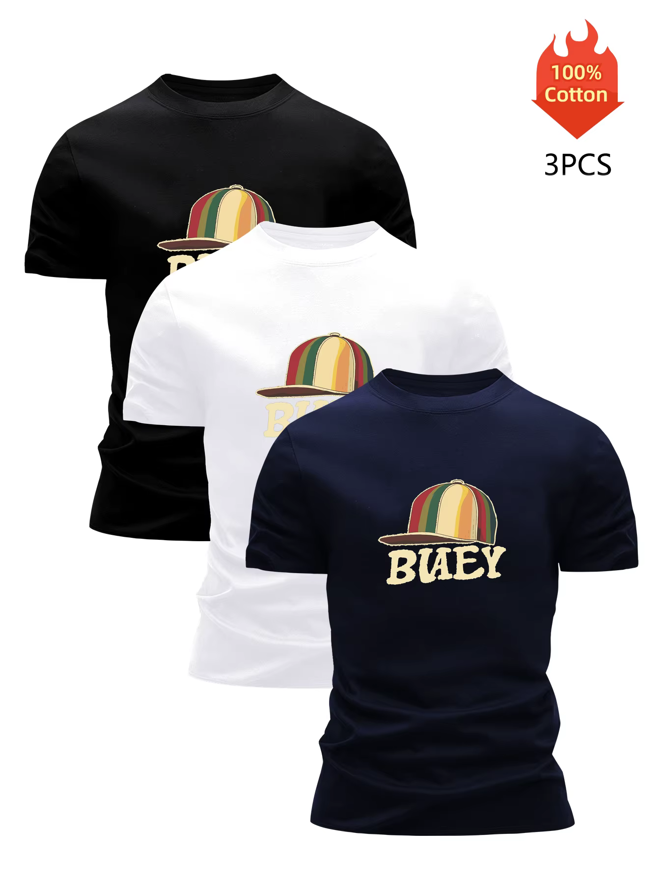 T-shirt imprimé pack de 3 t-shirts graphiques 100 % coton pour hommes chemisier d'été drôle décontra