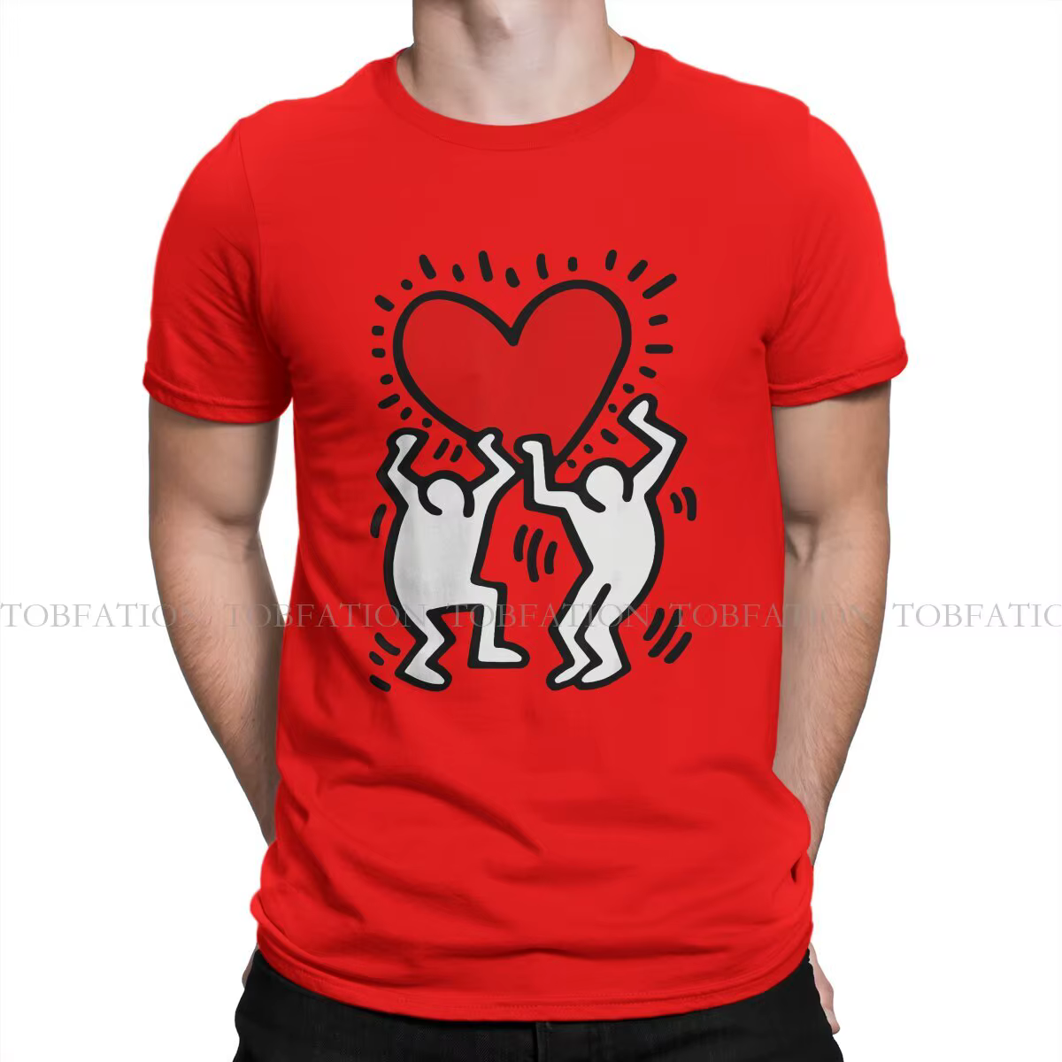 Haring-T-shirt à col rond pour hommes, graffiti géométrique, coeur, t-shirts punk rétro, vêtements e