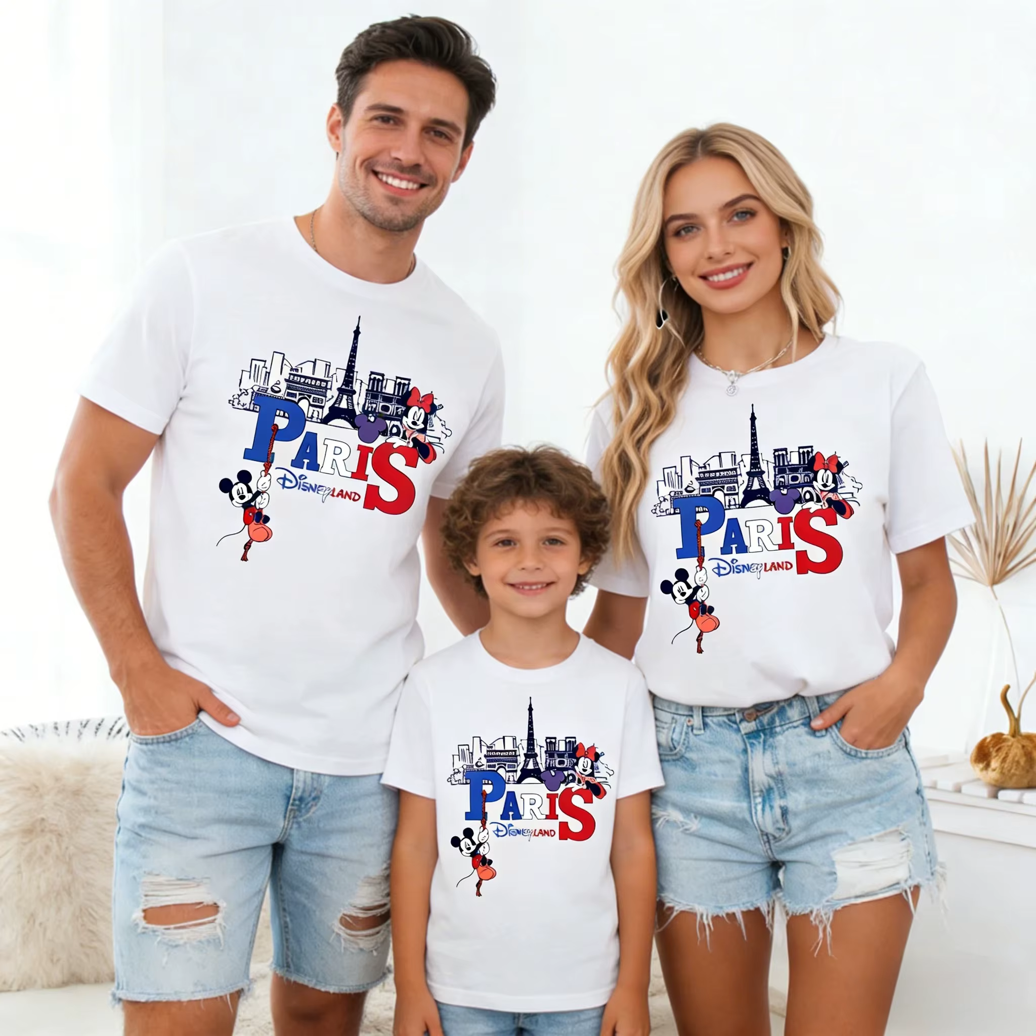 T-shirts d'été Disney Family - Imprimé dessin animé, tenues assorties en coton léger et élégant pour