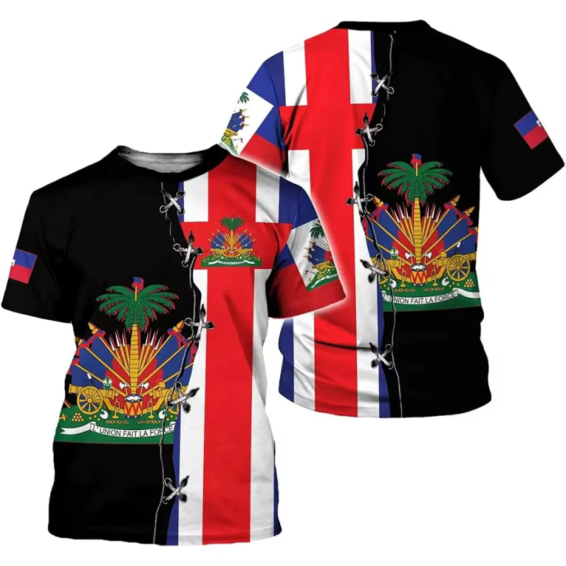 T-shirt pour homme avec motif de l'emblème national d'Haïti, drapeau haïtien imprimé en 3D, t-shirts