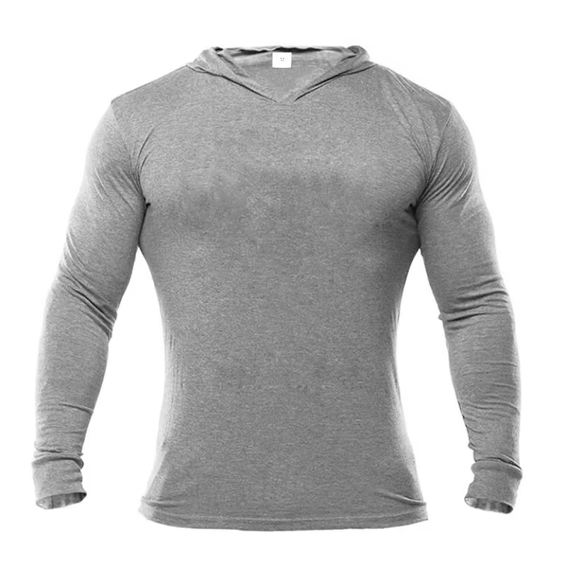 T-shirts de course à capuche pour hommes unis automne coton Fitness sweat à capuche et manches longu