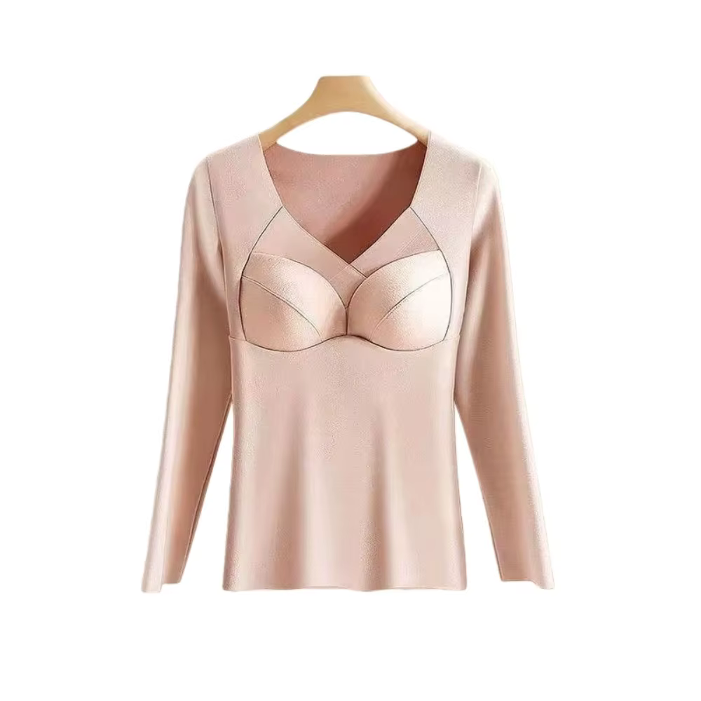 Vêtements thermiques à col en V pour femmes, couleur unie, velours polaire, sous-vêtements thermique