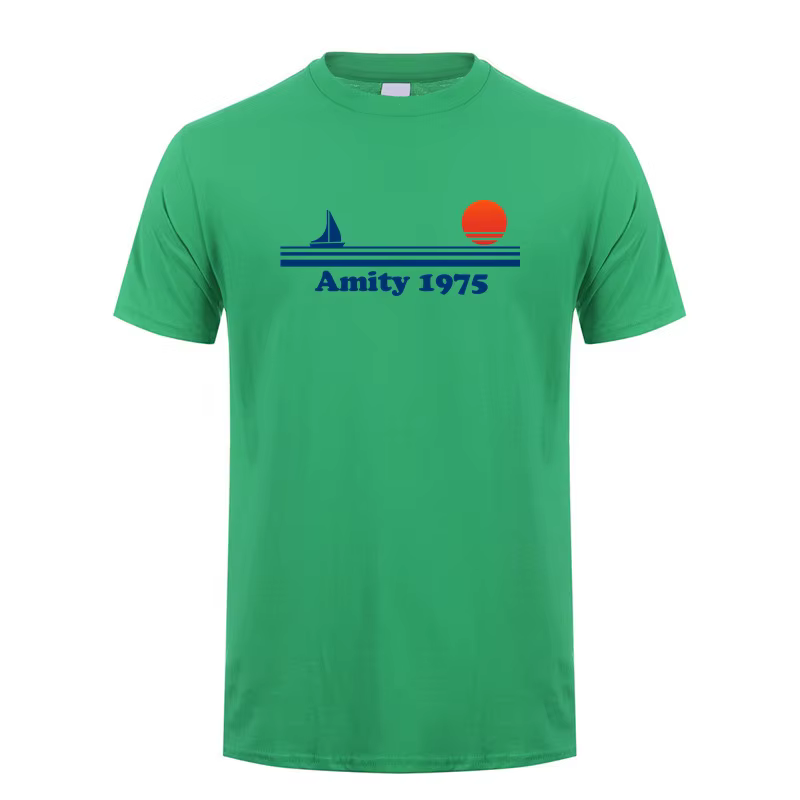 Amity 1975 t-shirt été hommes coton à manches courtes mâchoires rétro imprimé hauts t-shirts OT-033