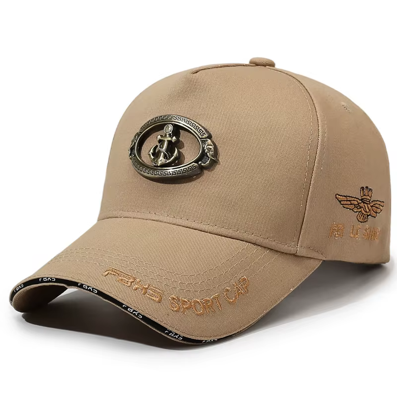 Casquette de baseball homme avec emblème ancre métallique, sangle ajustable, respirante, idéale pour