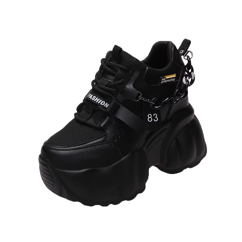 JOChunky Sneakers pour Femme, Blanc, Noir, Mode, 10cm, Semelle Optique, Décontracté, Chaussures de d