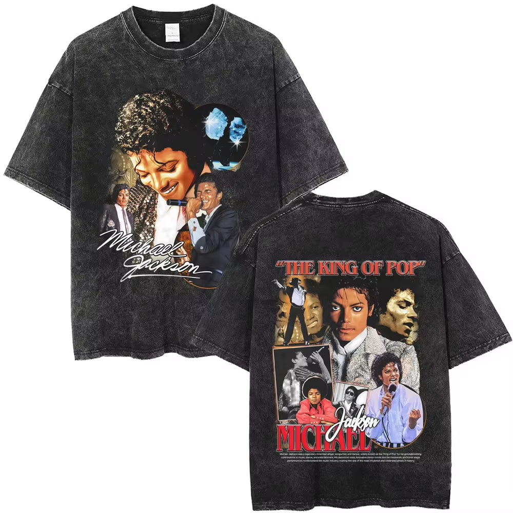 T-shirts vintage délavés Michael Jackson le roi de la pop pour hommes et femmes, t-shirt décontracté