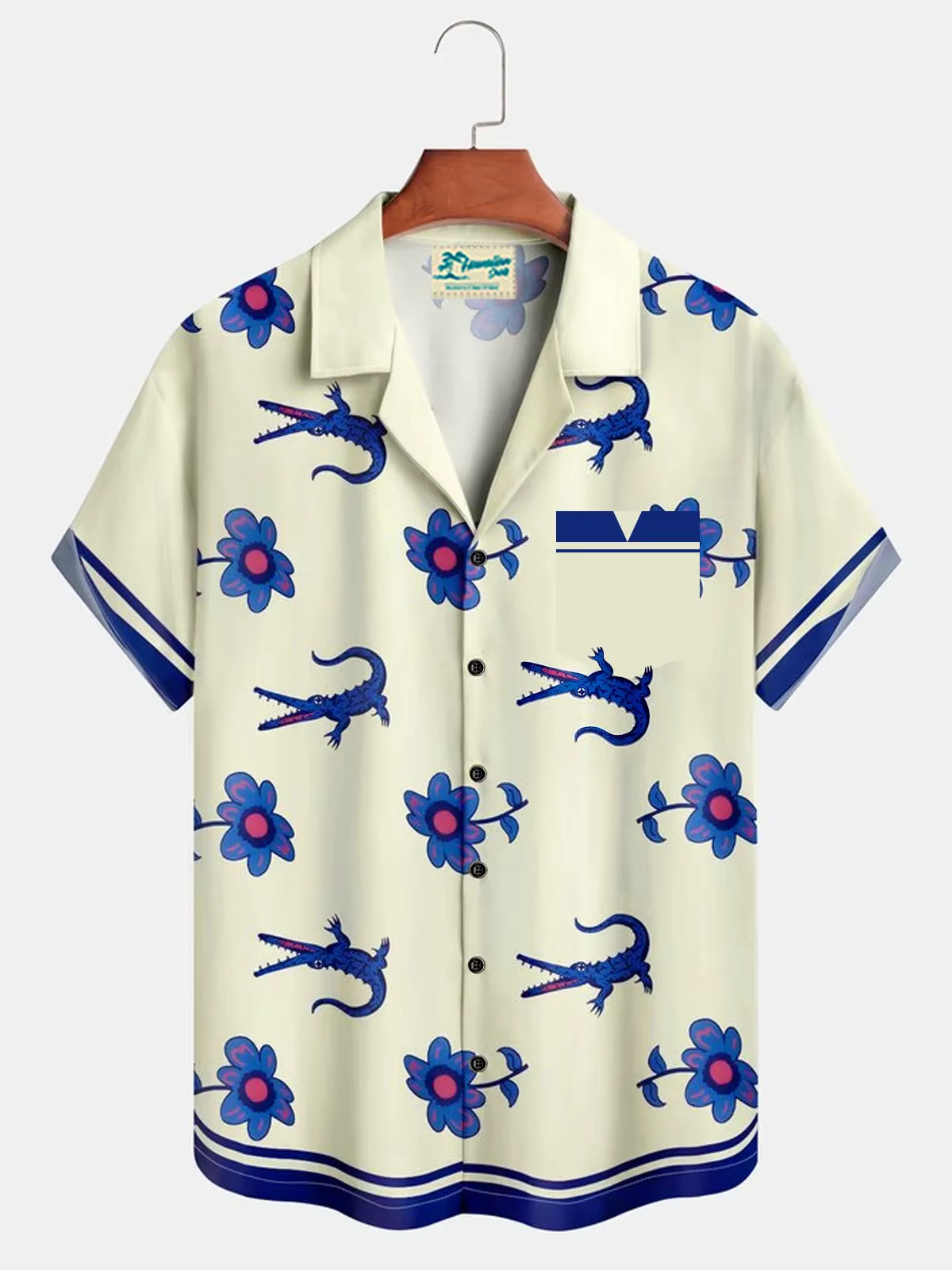 Chemise Crocodile florale pour hommes, chemise hawaïenne d'été à manches courtes, chemise à revers, 