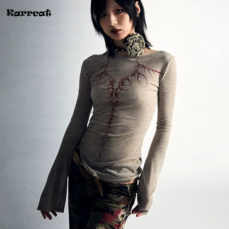 Karrcat-T-shirt Punk Irrégulier Gothique Y2k, Streetwear, Esthétique Grunge avec Espèce Y-Vintage, T