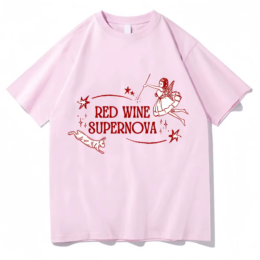 T-shirt manches courtes col rond unisexe, nouveau, musique, vin rouge, sourire nova 2024, Harajuku, 