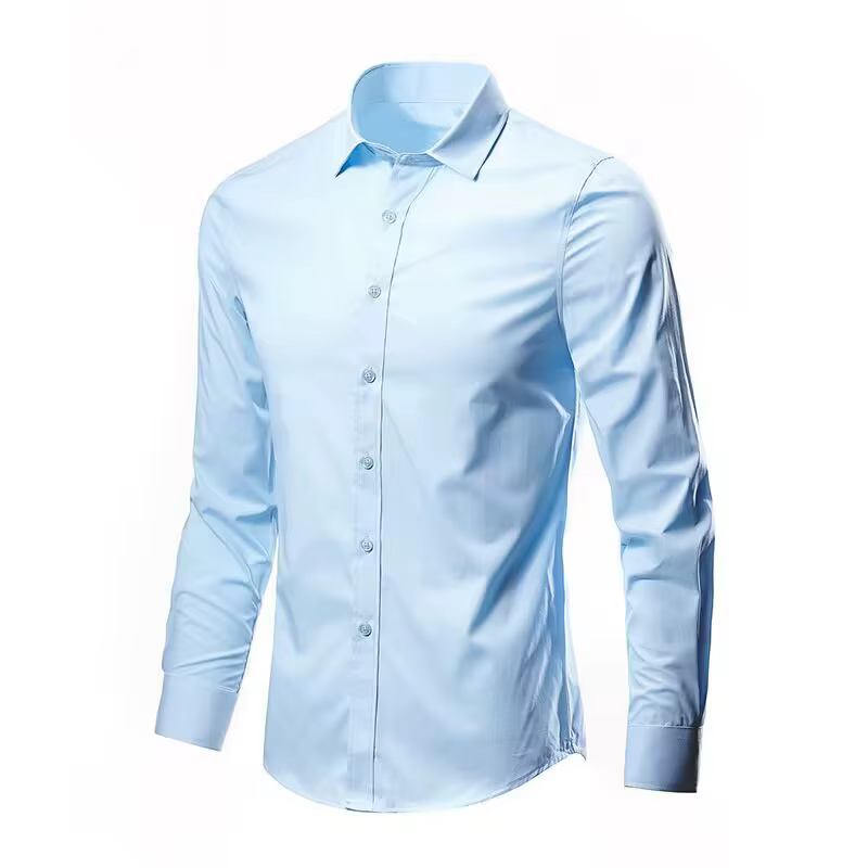 Chemise habillée élastique pour hommes, manches longues, Anti-rides, sans repassage, Business, sans 