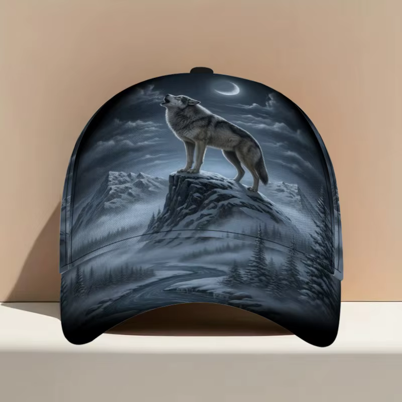 Casquette de baseball classique avec imprimé loup hurlant sur la lune, confortable et réglable, idéa