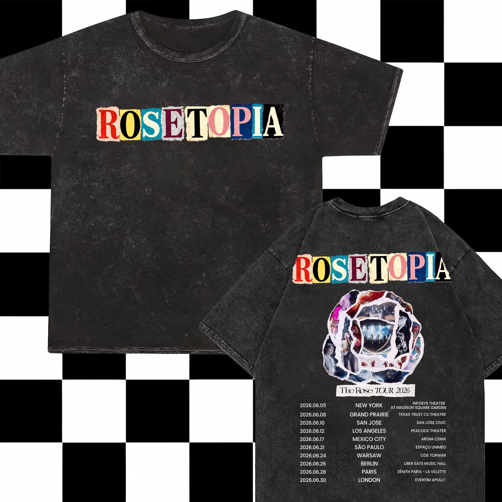 T-shirt Kpop The Rose Rosetopia 2026 World Tour Mineral The Rose Washed T-shirt Nouveauté été Homme 