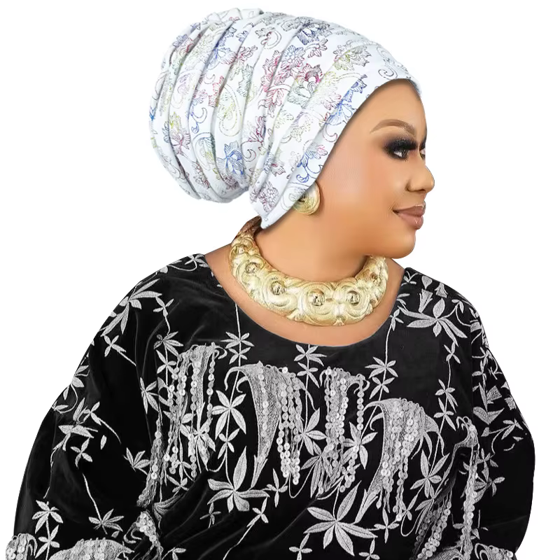 Paillettes plissées femmes bandeau Bonnet africain Turban casquette musulman foulard Bonnet Turbante