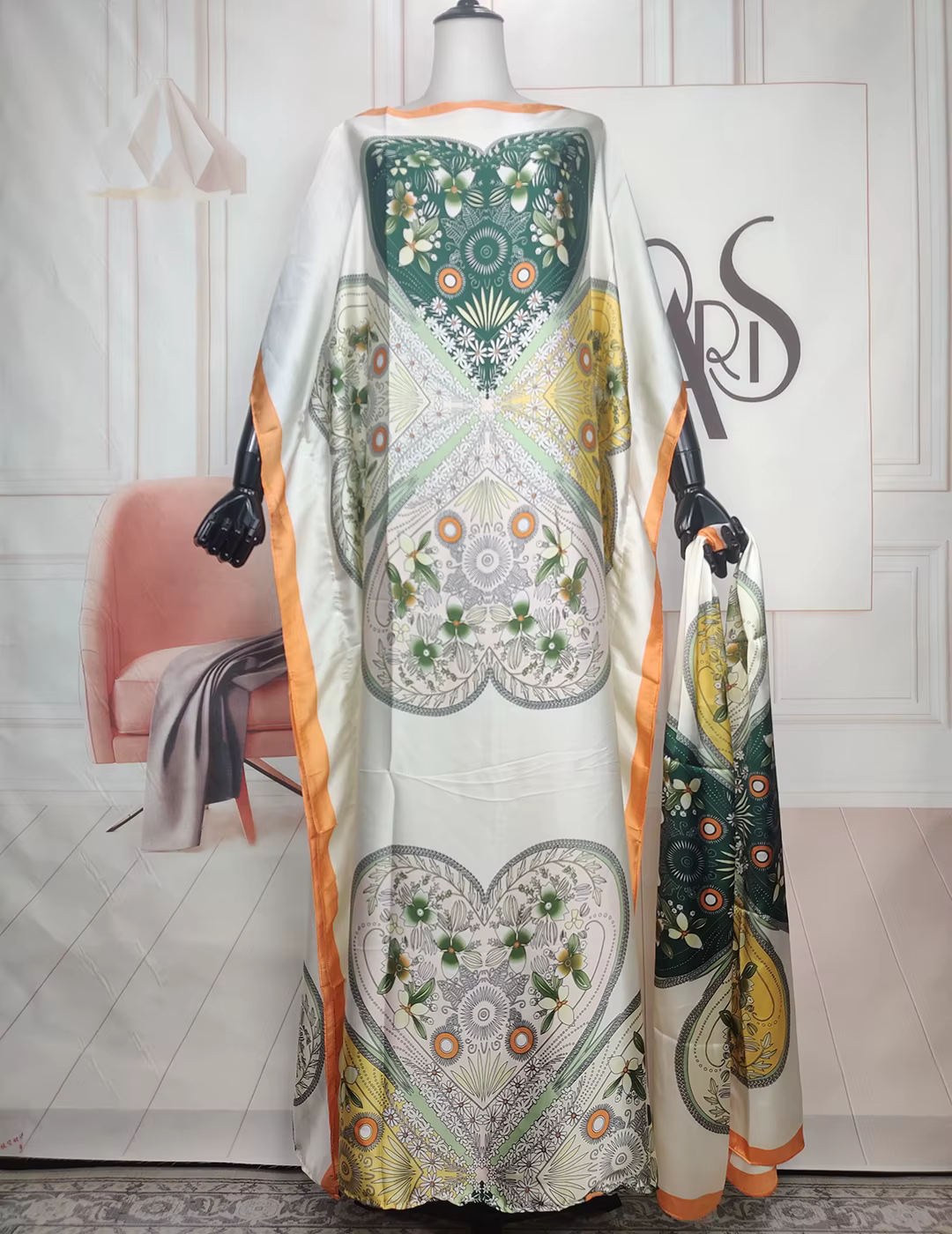 La turquie porte 2 pièces ensemble été populaire imprimé soie Boho musulman Hijab caftan Maxi Robe D