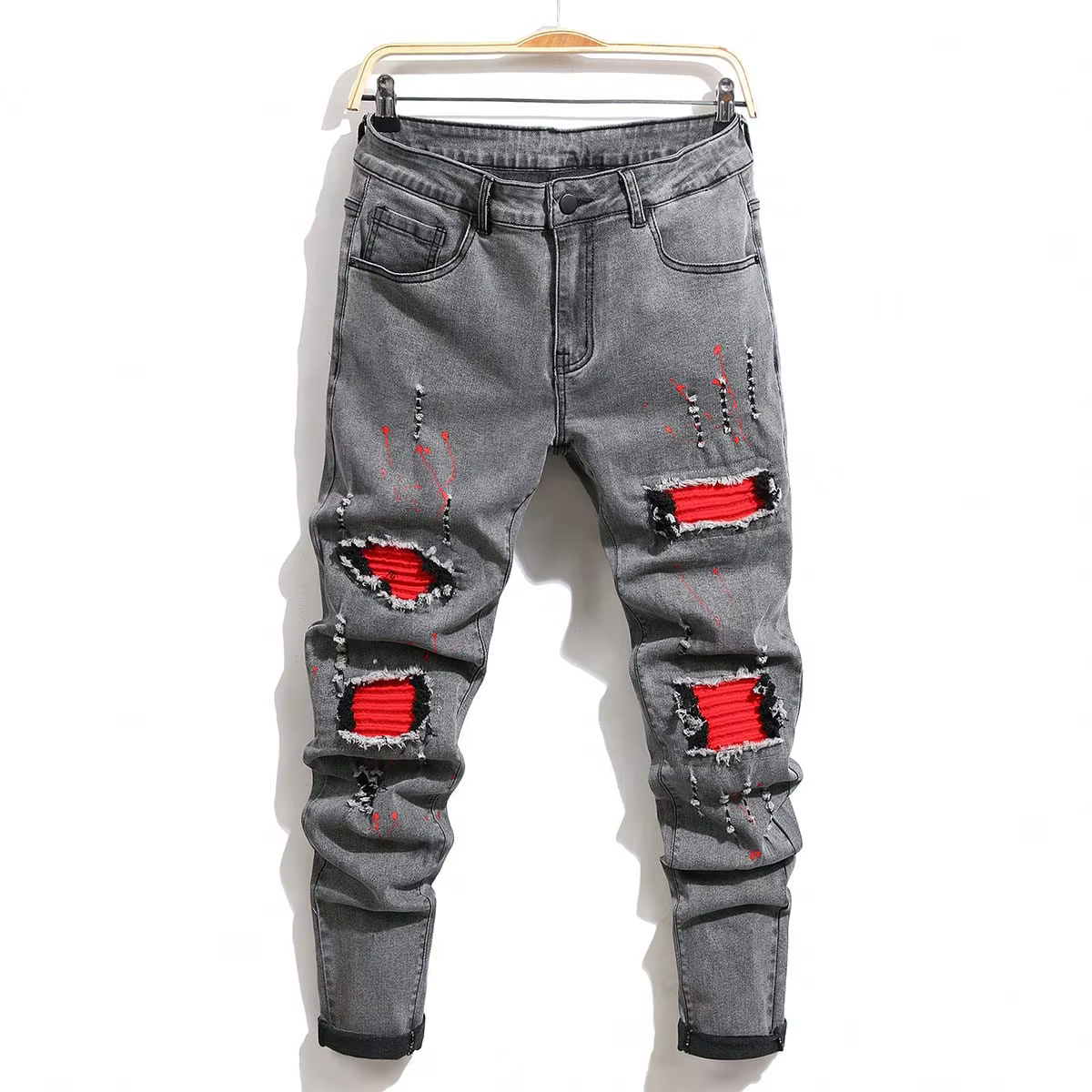 Jeans déchirés pour homme, coupe skinny, extensibles, style motard, décontractés, slim fit, avec bro