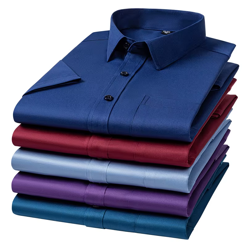 Nouveau Anti-rides hommes chemises manches courtes chemises habillées pour hommes coupe ajustée Cami