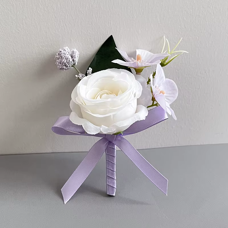 Bouquet de mariée, accessoires de mariage, pivoines violettes, roses blanches, fournitures de mariag