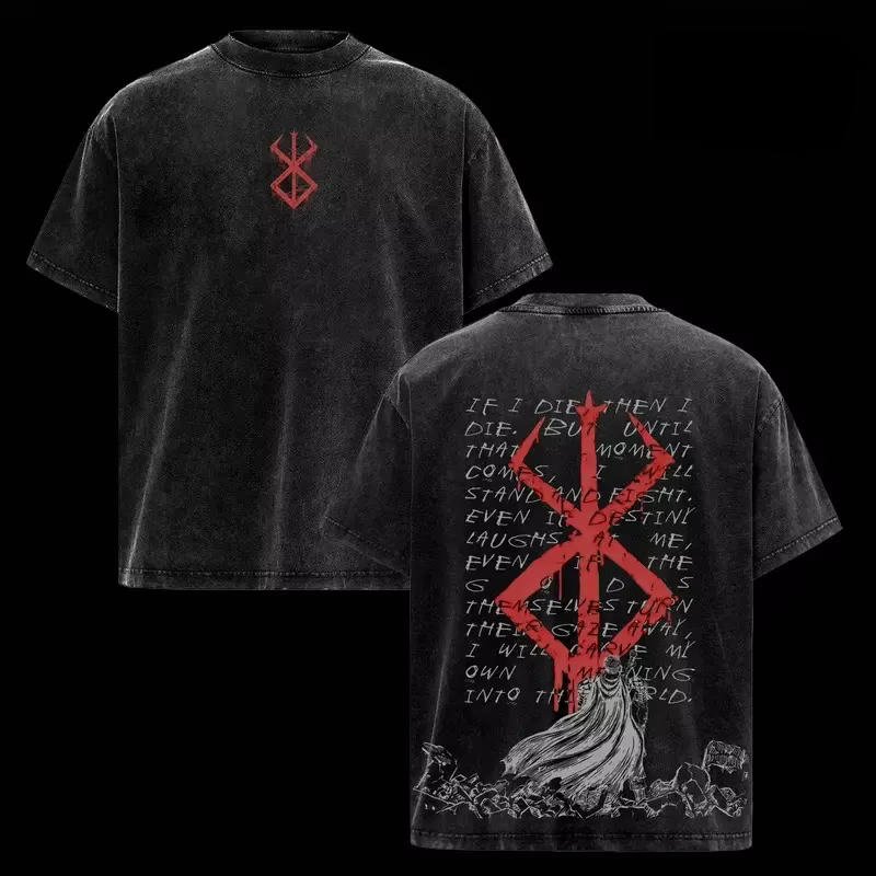 Berserk Guts Anime imprimé t-shirt hommes femmes lavé coton T-shirts Manga Vintage t-shirt Harajuku 