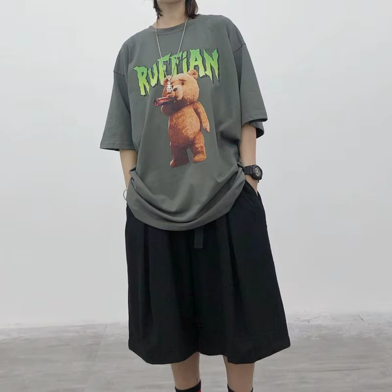 Short ample et décontracté pour femme, Streetwear japonais, couleur unie, taille haute, au-dessus du