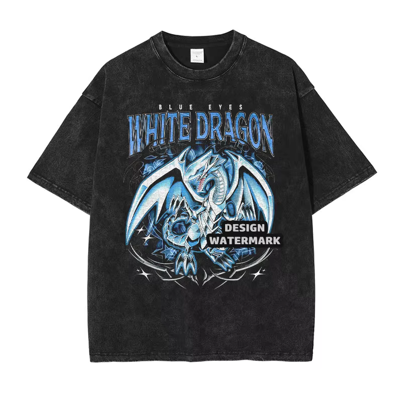 T-shirts Bandai Anime Yu-Gi-Oh Oversize Vintage Délavé – T-shirt Rétro Streetwear Magicien Noir pour