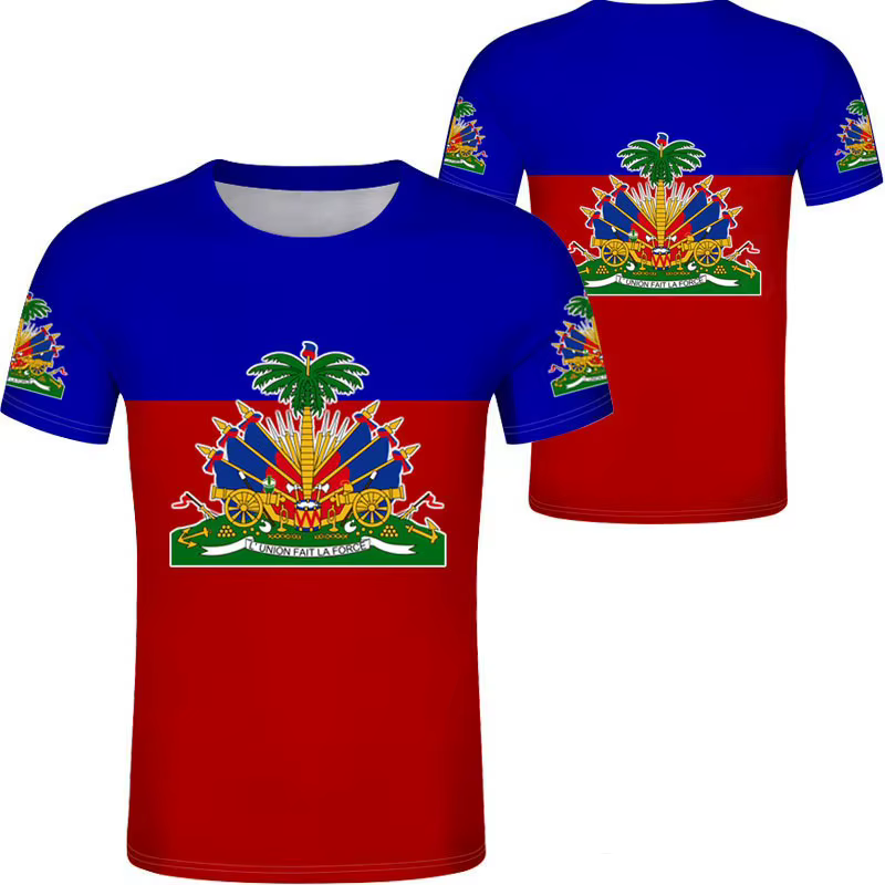 T-shirts d'été décontractés pour hommes avec emblème national du drapeau d'Haïti imprimé en 3D, vête