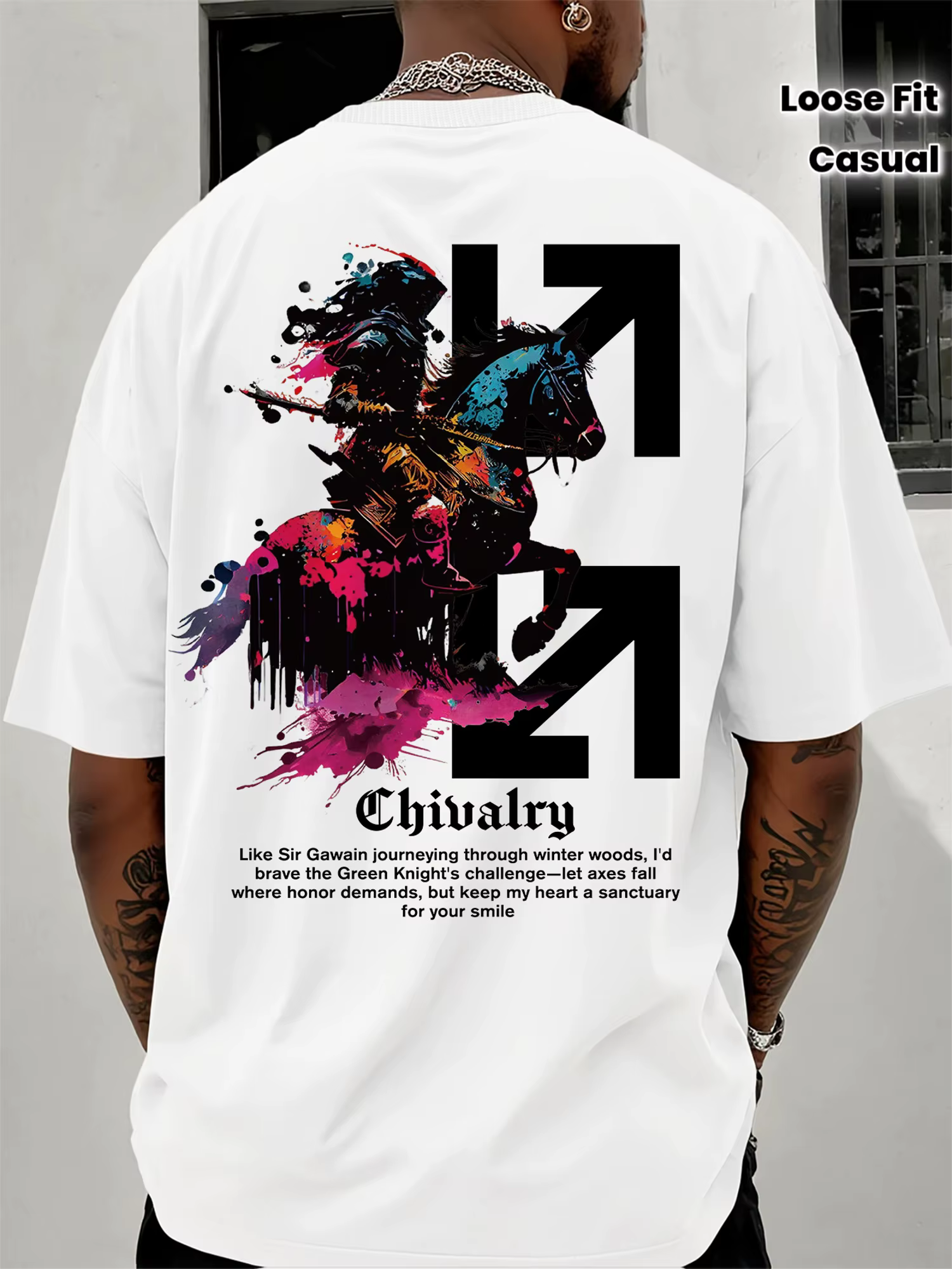 T-shirt décontracté d'été pour homme à manches courtes avec motif chevalier et hache, col rond, coup