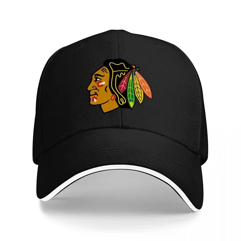 Casquette de baseball avec logo des Blackhawks de Chicago, noire, réglable, avec emblème de l'équipe